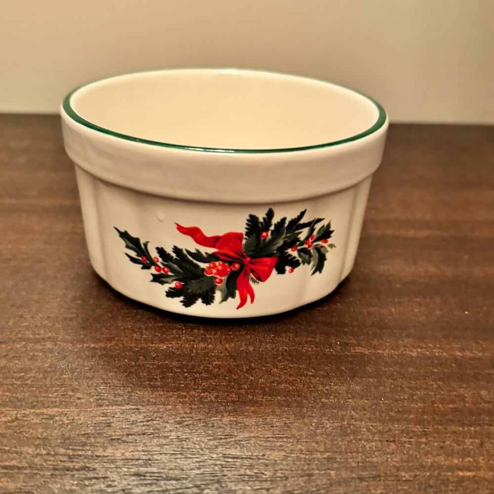 VTG Christmas Heritage PFALTZGRAFF Stoneware Dip Bowl Ramekin Holly Candy Dish